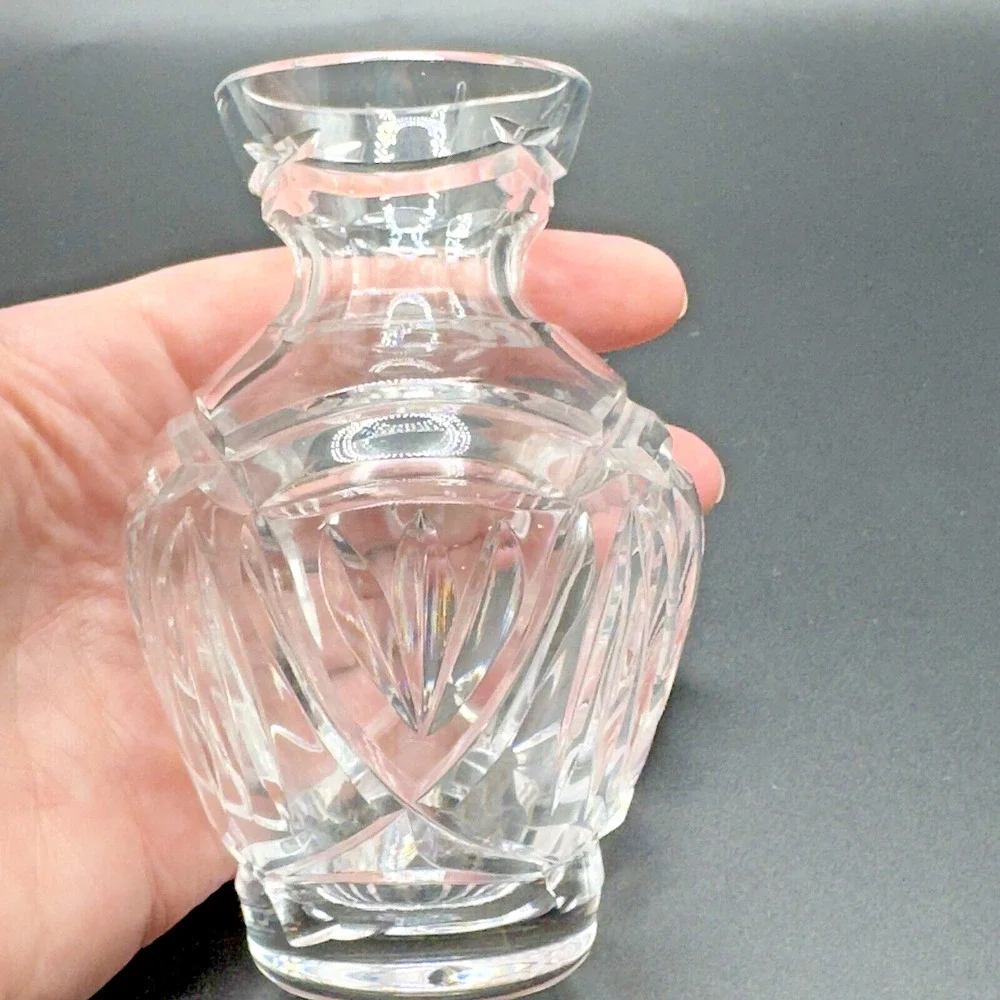 Vintage Cut Crystal Bud Vase Decorative Clear Glass Home Decor Flowers 4.25 in